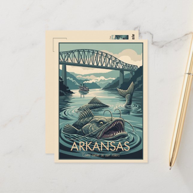 Carte Postale WPA Arkansas White River (Devant/Arrière en situation)