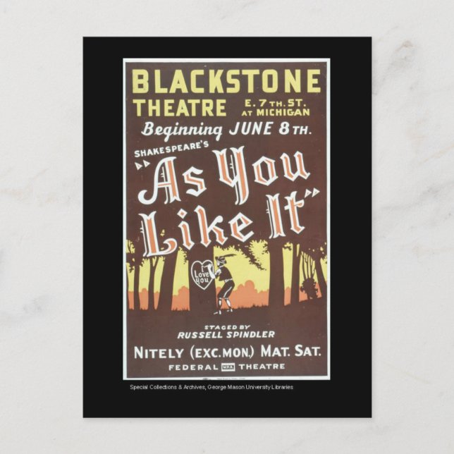 Carte Postale WPA Chicago-As You Like It (Devant)