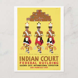 Carte Postale WPA vintage Danseurs de tortues Pueblo Nouveau-Mex