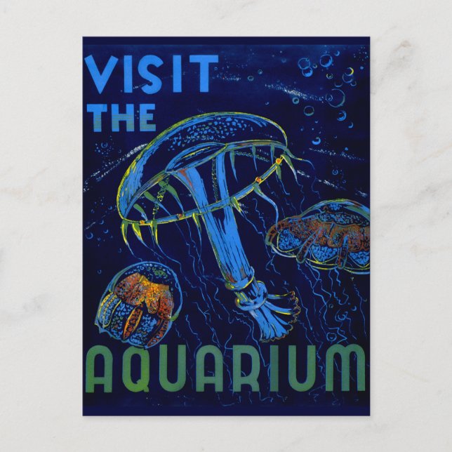 Carte Postale WPA vintage Visiter L'Affiche Aquarium (Devant)