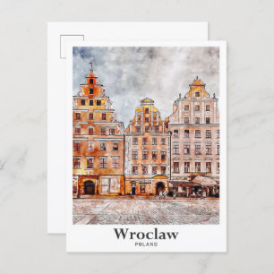 Carte Postale Wroclaw Pologne Art Voyage Aquarelle main tirée