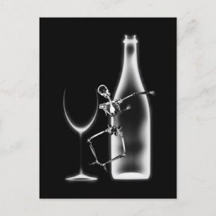 Carte Postale X-Ray Celebration Skeleton & Wine - B&W