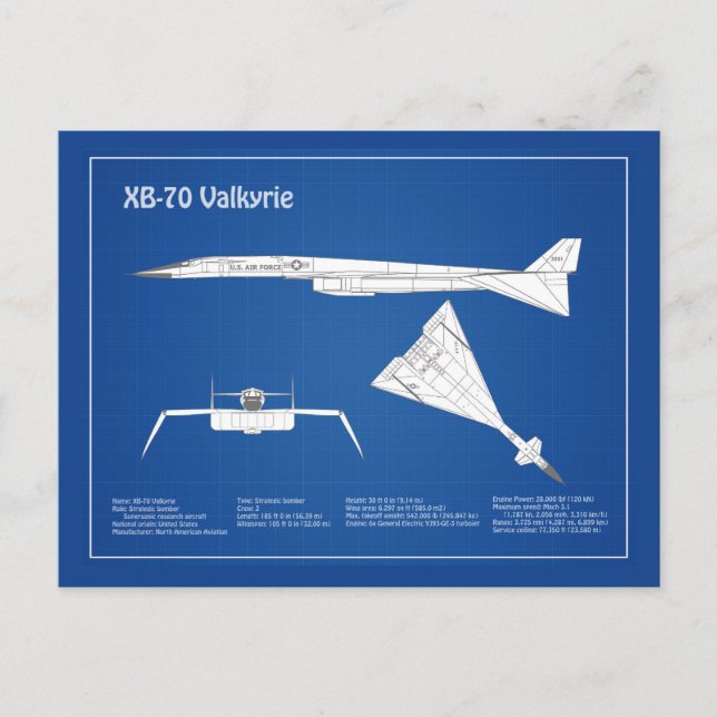 Carte Postale XB-70 Valkyrie - Plan de plan d'avion ABD (Devant)