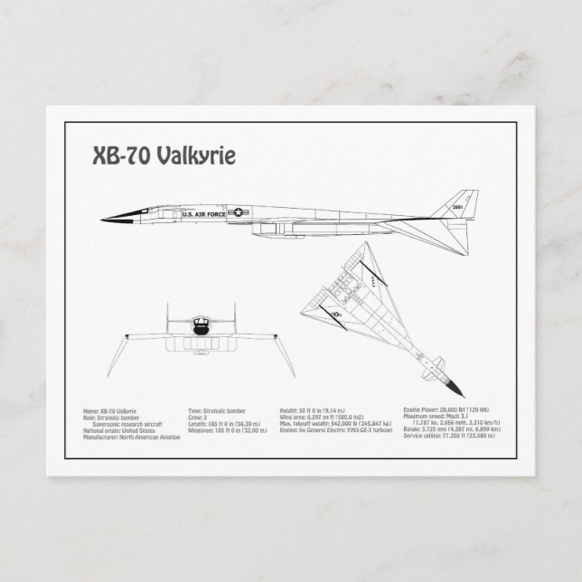 Carte Postale XB-70 Valkyrie - Plans de plan d'avion BD (Devant)