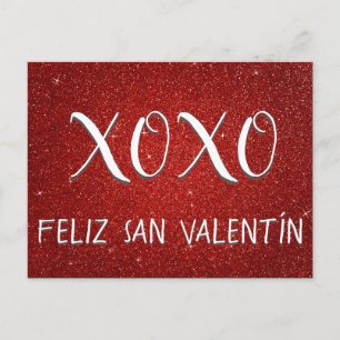 Carte Postale XOXO Feliz San Valentín Étincelle rouge et Parties
