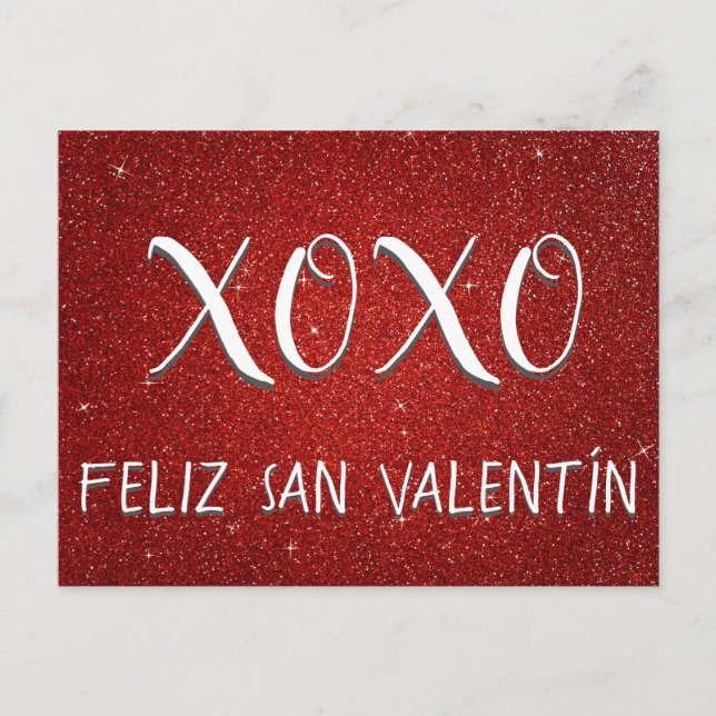 Carte Postale XOXO Feliz San Valentín Étincelle rouge et Parties (Devant)
