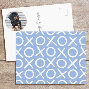 Carte Postale XOXO Pinceau personnalisé Photo de chien Bleu Mode