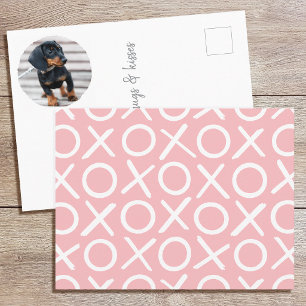 Carte Postale XOXO Pinceau personnalisé Photo de chien Rose Mode