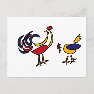 Carte Postale XX- Art Abstrait Poule et Coq
