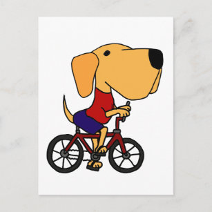 Carte Postale XX- Caricature à bicyclette pour chien jaune du La