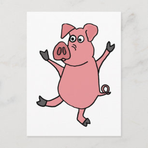 Carte Postale XX- Danser un dessin de porc rose