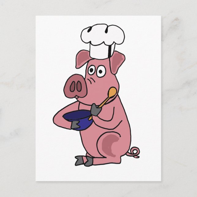 Carte Postale XX- Drôle de Cochon Chef Dessin Animé (Devant)