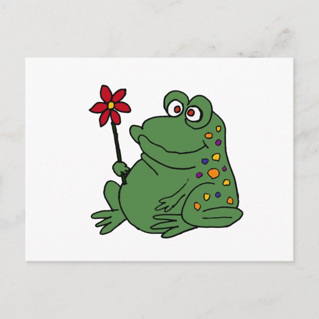 Carte Postale XX- Drôle Hippie Frog tenant Daisy (Devant)