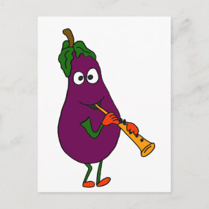 Carte Postale XX- Eggplant Jouant Clarinet Cartoon