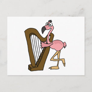 Carte Postale XX- Flamant rose rose Jouer à la harpe
