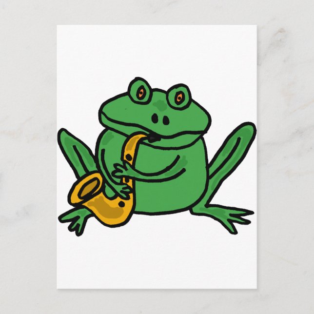 Carte Postale XX- Frog drôle Jouer du saxophone (Devant)