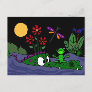 Carte Postale XX- Frog Sitting on Alligator Nose Cartoon