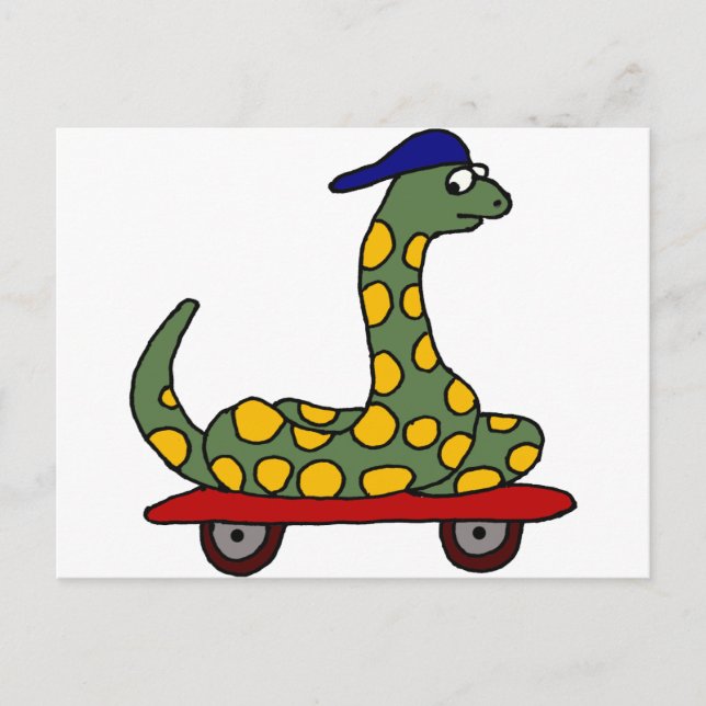 Carte Postale XX- Funny Boa Constrictor sur skateboard (Devant)