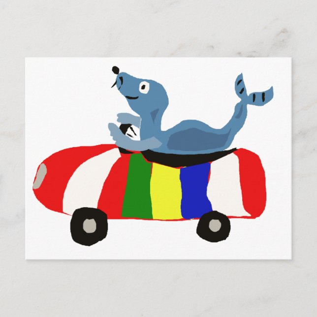 Carte Postale XX- Funny Seal Driving Beach Ball Car (Devant)