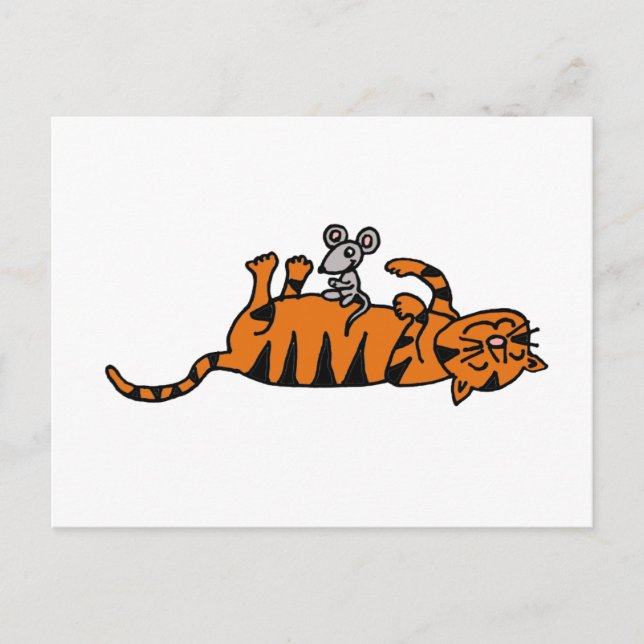 Carte Postale XX- Souris assise sur un dessin d'estomac de chat (Devant)