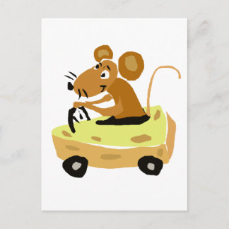 Carte Postale XX- Souris conduisant un fromage Cartoon de voitur