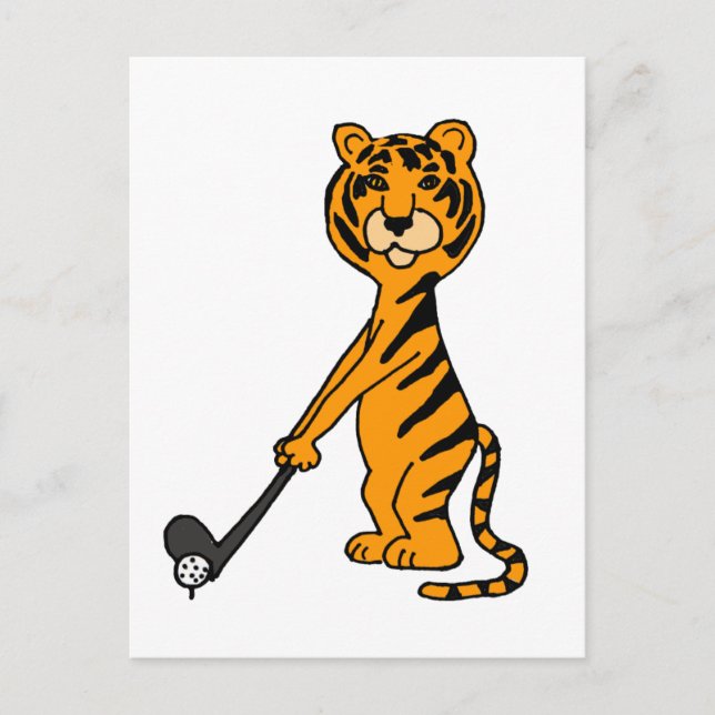Carte Postale XX- Tigre Jouer au dessin de golf (Devant)