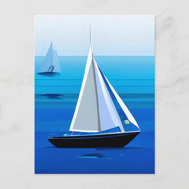 Carte Postale Yacht Sous Voile, Bleu Cobalt (Devant)