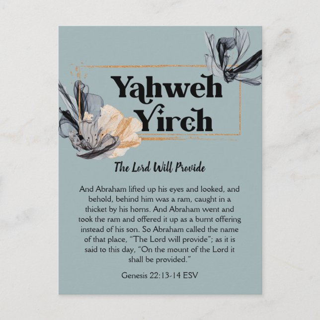 Carte Postale Yahweh Yireh | Noms de Dieu Écriture Dévotionnelle (Devant)