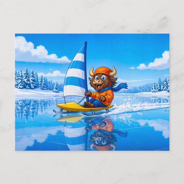 Carte Postale Yak Ice Sailing on a Frozen Winter Lake (Devant)