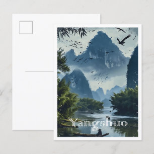 Carte Postale Yangshuo Chine Art Vintage Illustration de voyage