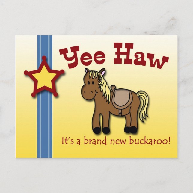 Carte Postale Yee Haw ! Invitation baby shower à thème occidenta (Devant)