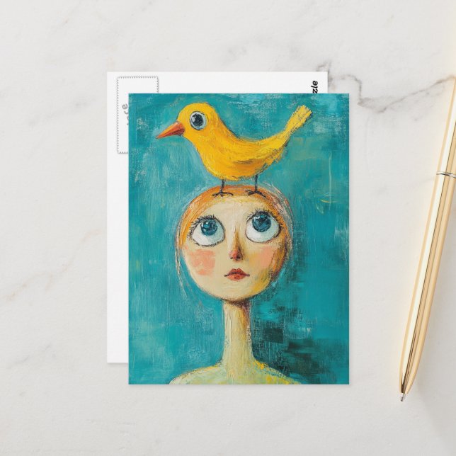Carte Postale Yellow Bird on Her Head (Devant/Arrière en situation)