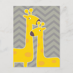 Carte Postale Yellow giraffe on zigzag chevron - Grey