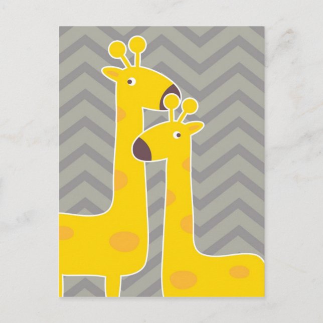 Carte Postale Yellow giraffe on zigzag chevron - Grey (Devant)