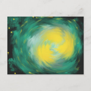 Carte Postale Yellow Green Star Acrylique peinture d'art Abstrai