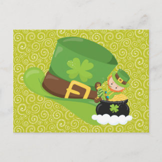 Carte Postale Yellow Green Swils Green Casquette Leprechaun Cart