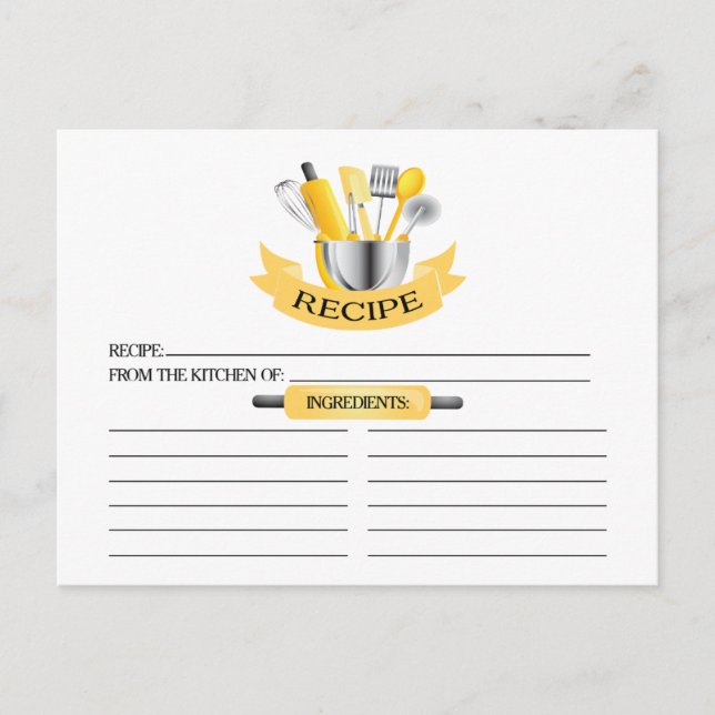Carte Postale Yellow Kitchen Tools Fête des mariées Recette Cart (Devant)