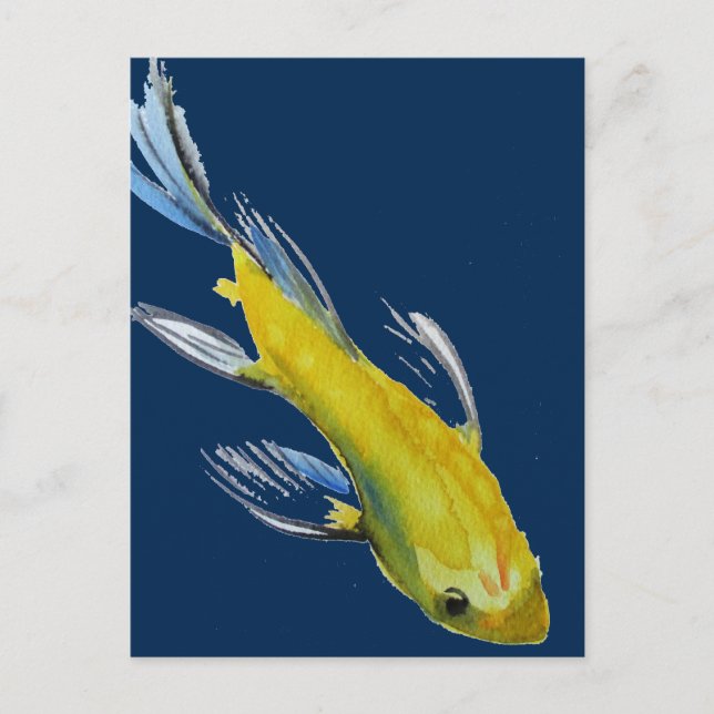 Carte Postale Yellow koi Japonais carp watercolour art fish (Devant)