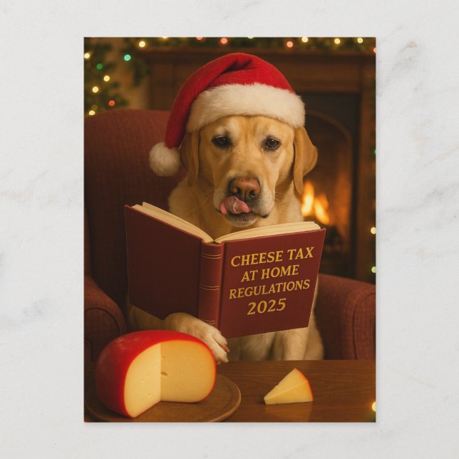 Carte Postale Yellow Labrador  'Cheese Tax' Christmas postcard (Devant)