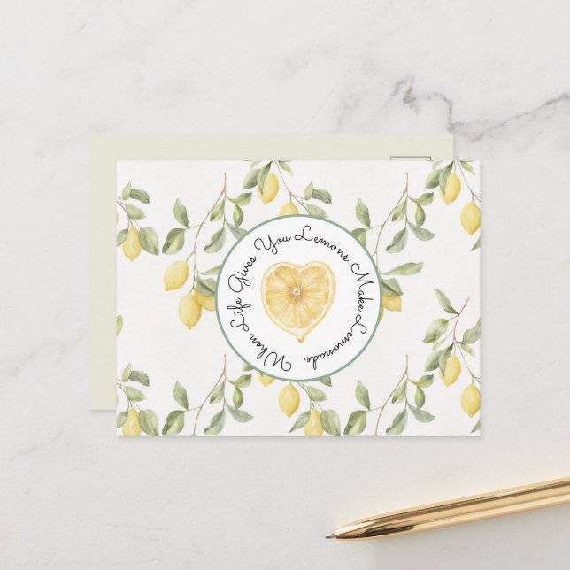 Carte Postale Yellow Lemons Fruit Lemonade (Devant/Arrière en situation)