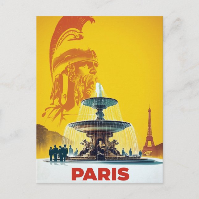 Carte Postale Yellow Paris Roman Statue and Fountain Art (Devant)