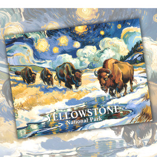 Carte Postale Yellowstone Bison Herd Van Gogh Style Texte person