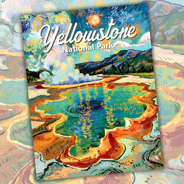 Carte Postale Yellowstone Grand Prismatic Van Gogh Texte personn (Yellowstone Grand Prismatic Van Gogh Custom Text Postcard)