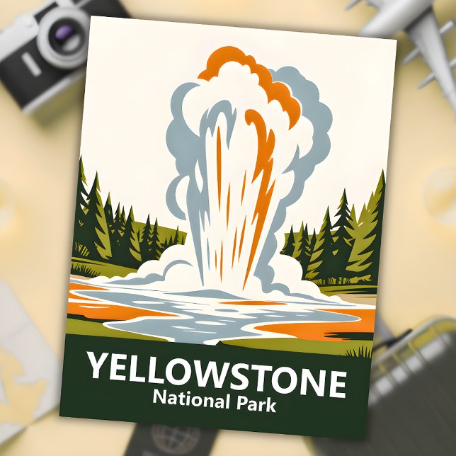 Carte Postale Yellowstone Vieux Fidèle Simple Propre Retro Perso (Yellowstone Old Faithful Simple Clean Retro Custom Postcard)