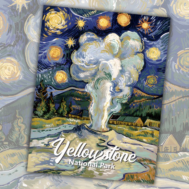 Carte Postale Yellowstone Vieux Fidèle Van Gogh Starry Art de nu (Yellowstone Old Faithful Van Gogh Starry Night Art Postcard)