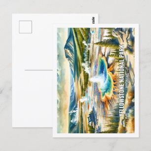 Carte Postale Yellowstone Wyoming USA Fameux Place aquarelle