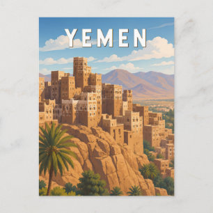 Carte Postale Yémen Illustration Voyage Art Vintage