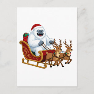 Carte Postale Yéti drôle chevauchant un traîneau de Noël