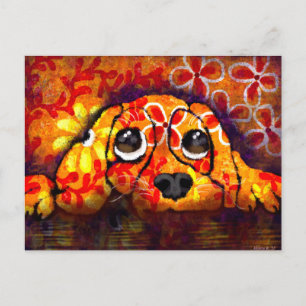 Carte Postale Yeux de chien chiot Whimsical Abstrait Floral Oran