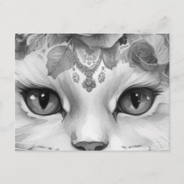 Carte Postale Yeux mignons de chat dans des nuances de gris (Devant)